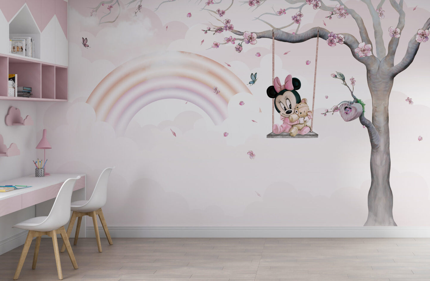 Minnie Mouse Gökkuşağı ve Salıncak Duvar Kağıdı