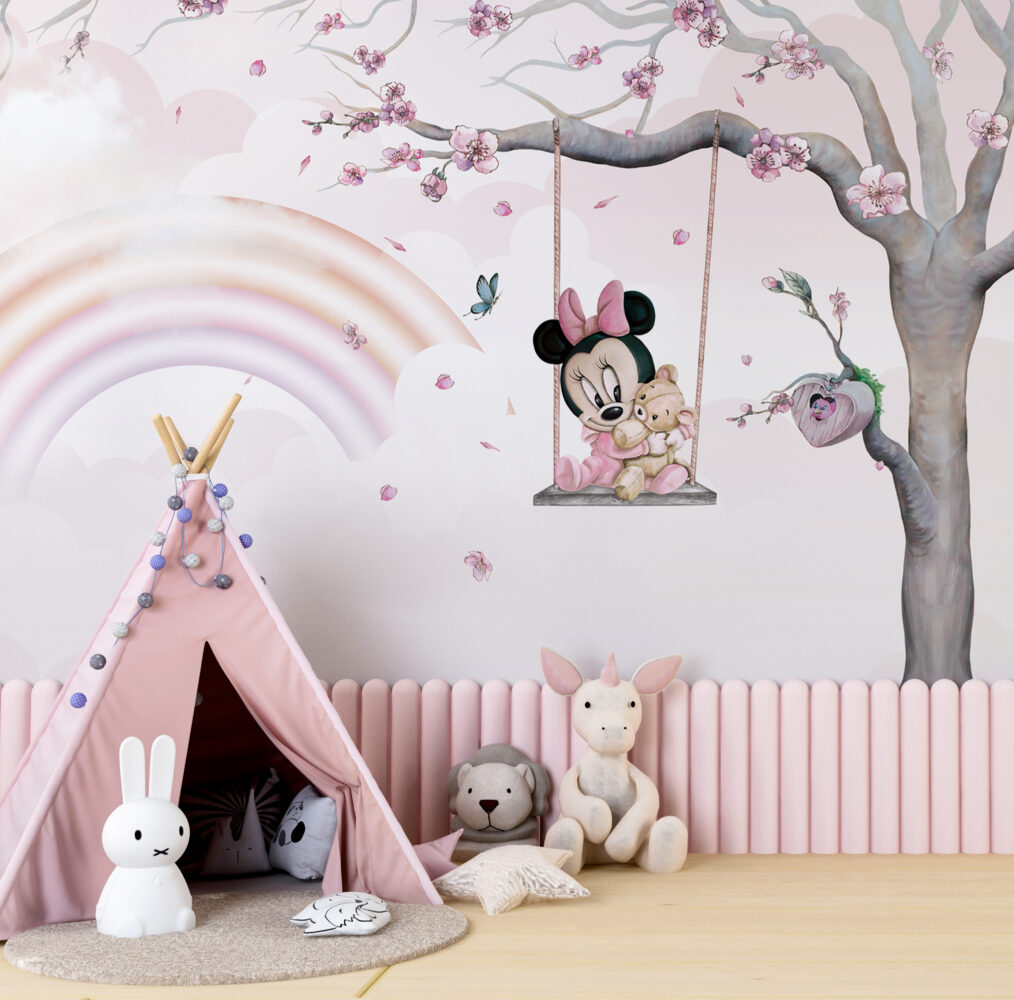 Minnie Mouse Gökkuşağı ve Salıncak Duvar Kağıdı