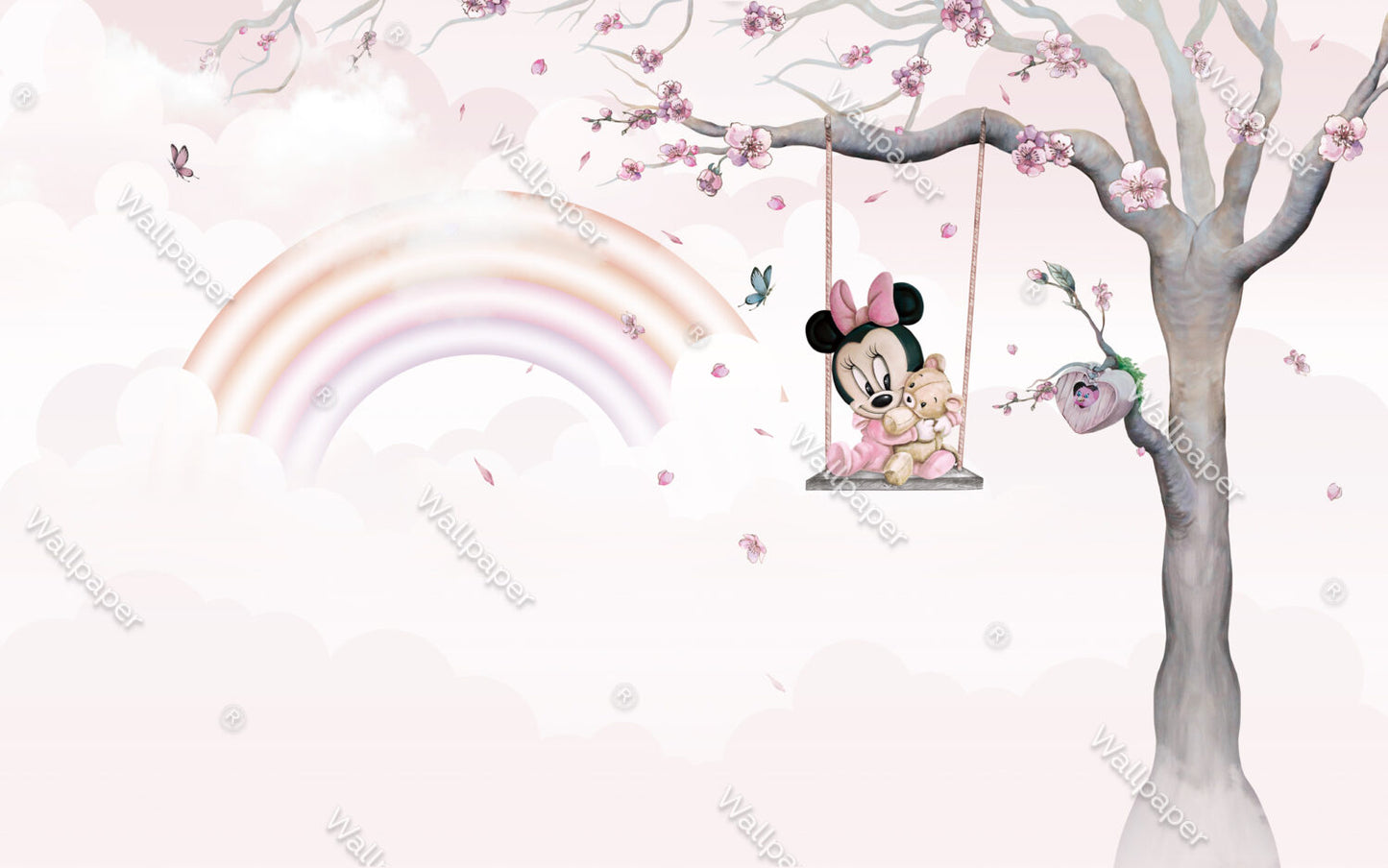 Minnie Mouse Gökkuşağı ve Salıncak Duvar Kağıdı