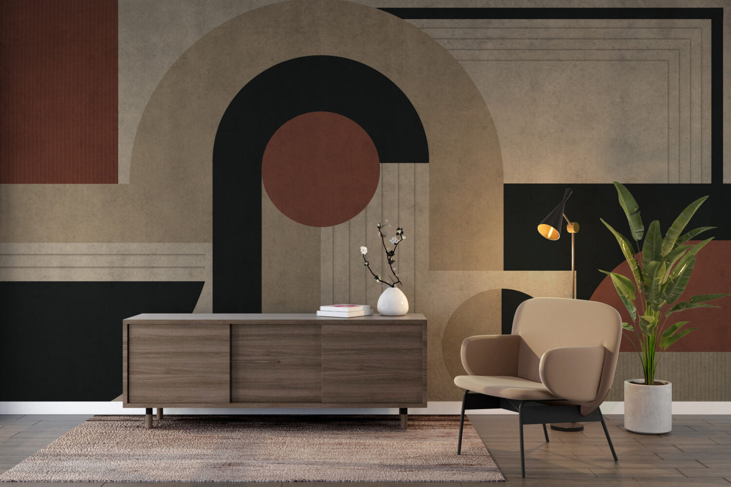 Boho Geometrik Tarz Bej ve Kahve Duvar Kağıdı