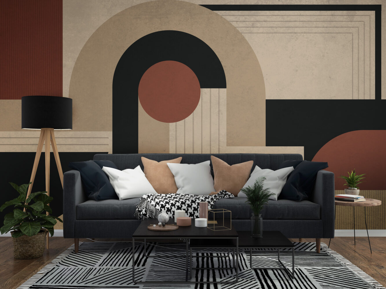 Boho Geometrik Tarz Bej ve Kahve Duvar Kağıdı