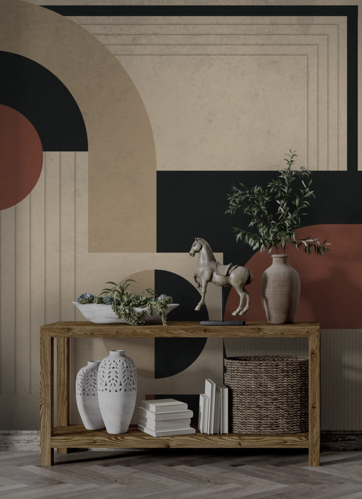 Boho Geometrik Tarz Bej ve Kahve Duvar Kağıdı