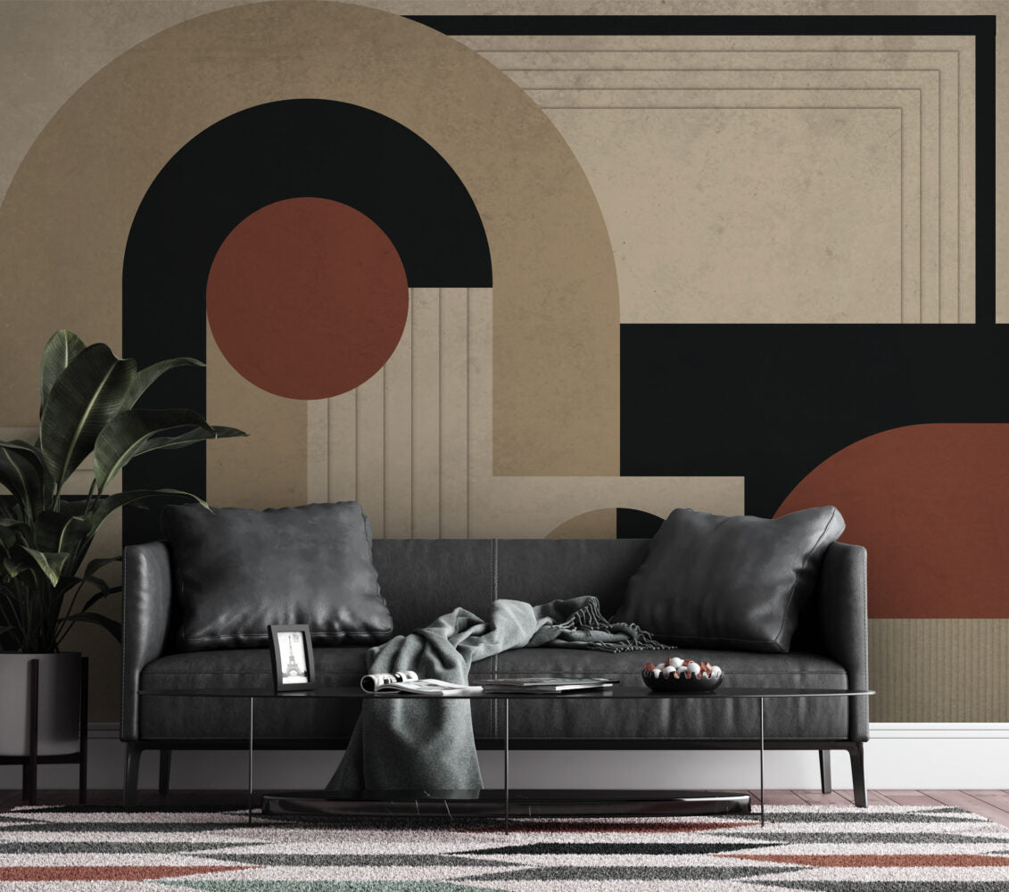 Boho Geometrik Tarz Bej ve Kahve Duvar Kağıdı