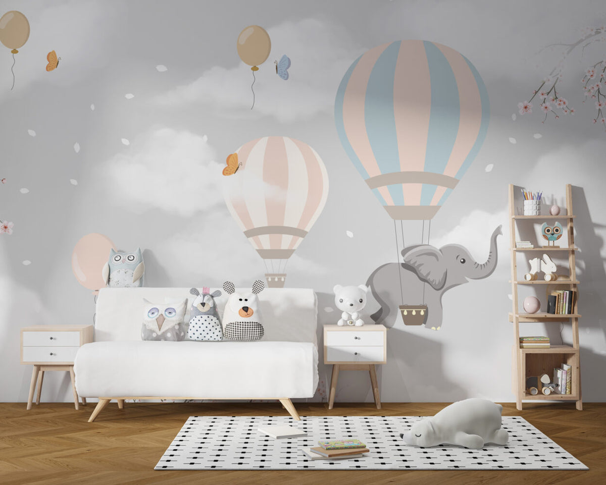 Fil Balonlarla Uçan Duvar Kağıdı Poster