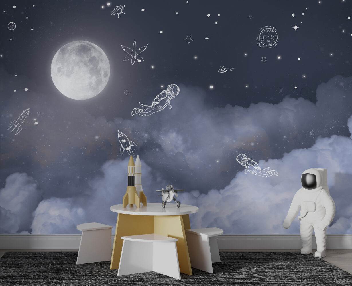 Ay Işığında Çizgisel Astronot Duvar Kağıdı