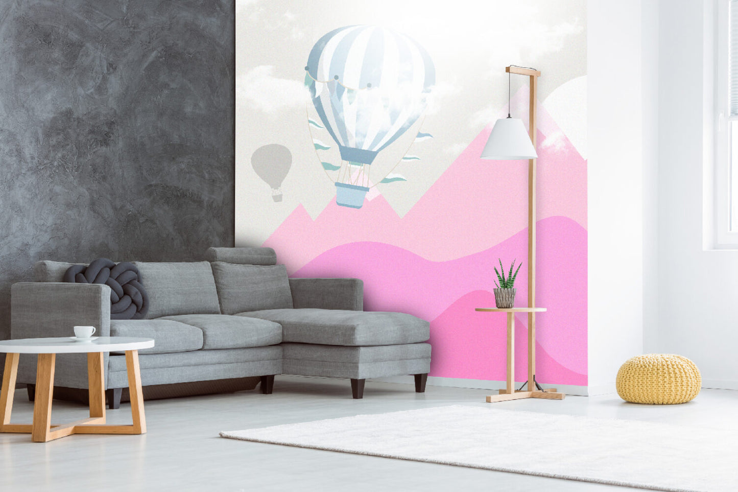 Uçan Balon Ve Soft Pembe Dağlar 3D Duvar Kağıdı