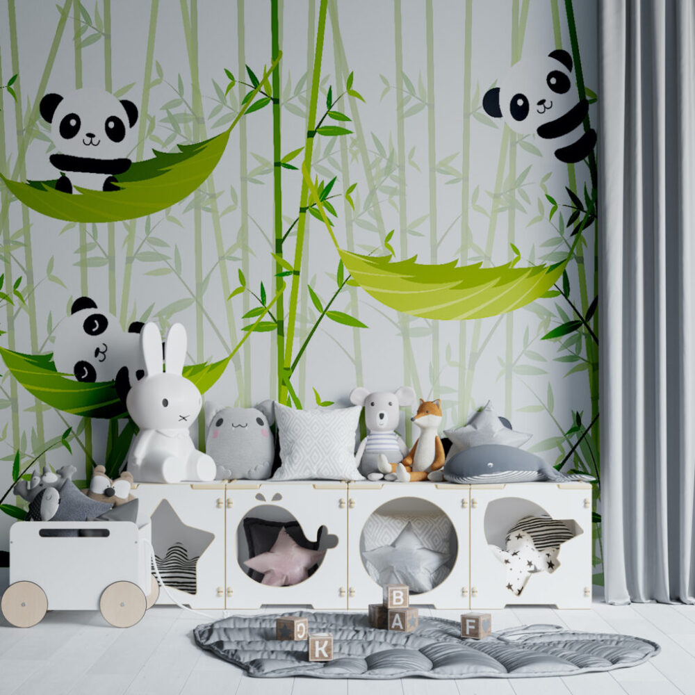 Yaprak Üzerindeki Pandalar Temalı 3D Duvar Kağıdı | Duvar Kağıdı Marketi