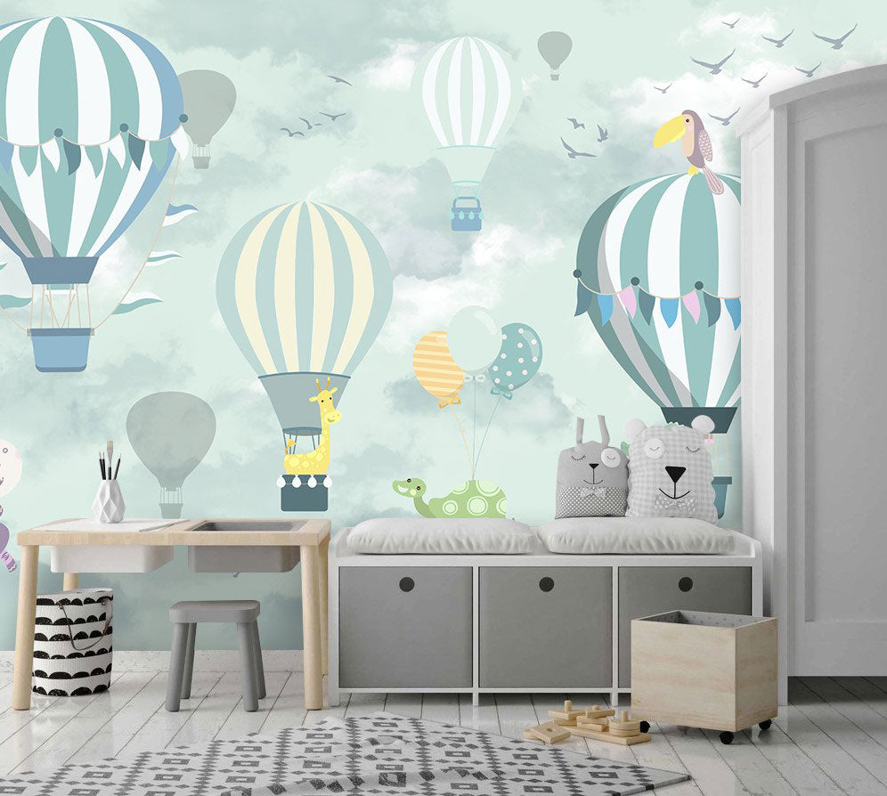 Balonlar Ve Bulutlar Temalı 3D Duvar Kağıdı | Duvar Kağıdı Marketi