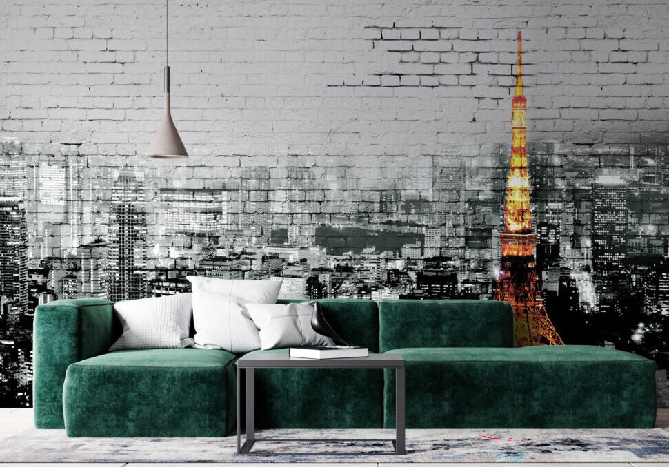Taş Duvar Desenli Eyfel Kulesi 3D Duvar Kağıdı | Duvar Kağıdı Marketi