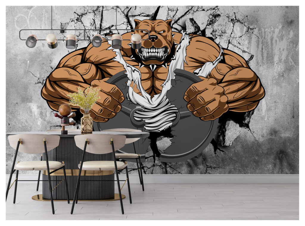 Spor Salonları İçin Köpek Desenli 3D Duvar Kağıdı | Duvar Kağıdı Marketi