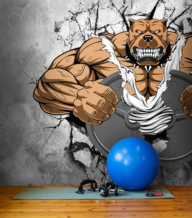 Spor Salonları İçin Köpek Desenli 3D Duvar Kağıdı | Duvar Kağıdı Marketi