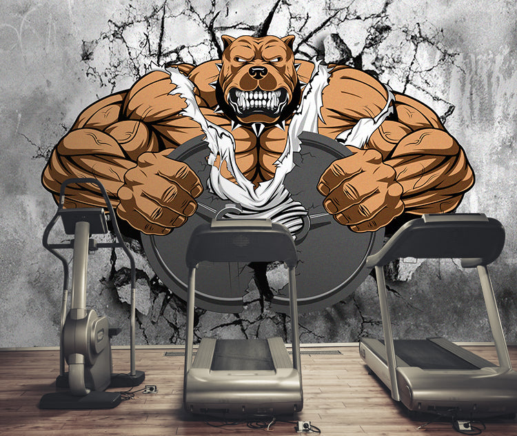 Spor Salonları İçin Köpek Desenli 3D Duvar Kağıdı | Duvar Kağıdı Marketi