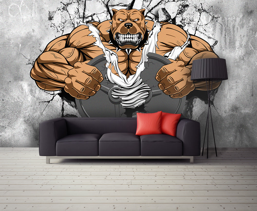 Spor Salonları İçin Köpek Desenli 3D Duvar Kağıdı | Duvar Kağıdı Marketi