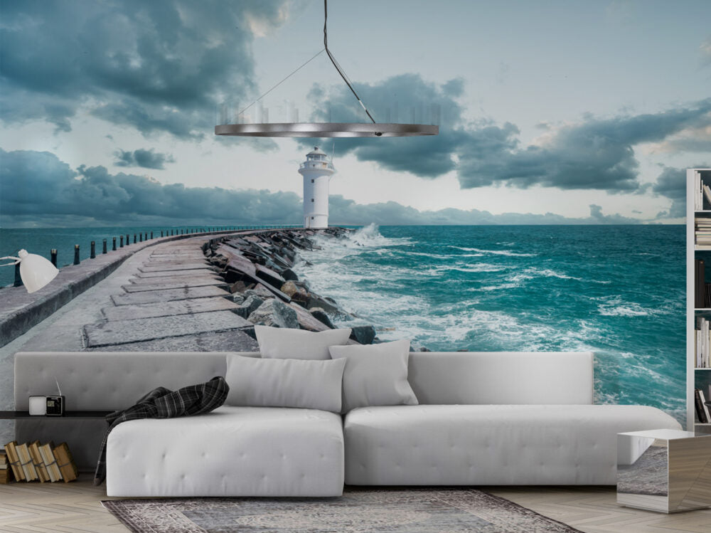 Deniz Feneri Manzaralı 3D Duvar Kağıdı | Duvar Kağıdı Marketi
