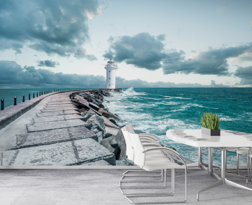 Deniz Feneri Manzaralı 3D Duvar Kağıdı | Duvar Kağıdı Marketi