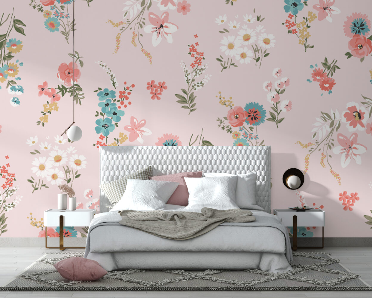 Soft Çizgisel Bahar Dalı Çiçekler Duvar Kağıdı