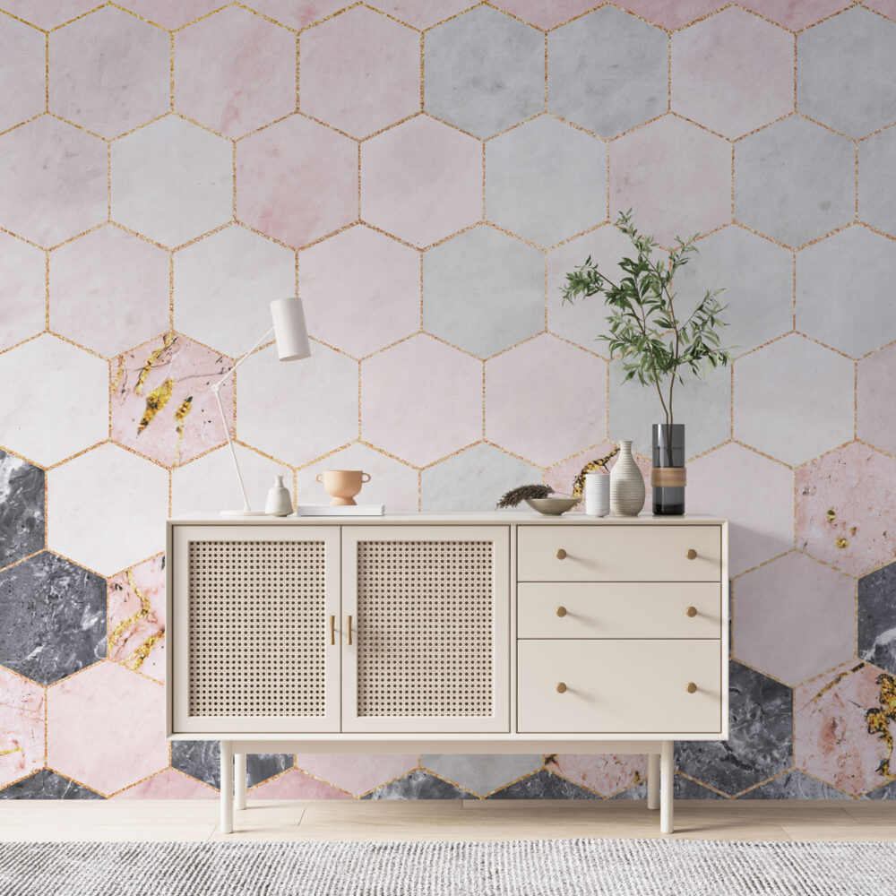 Pembe Geometrik Mermer Desenli Duvar Kağıdı | Duvar Kağıdı Marketi