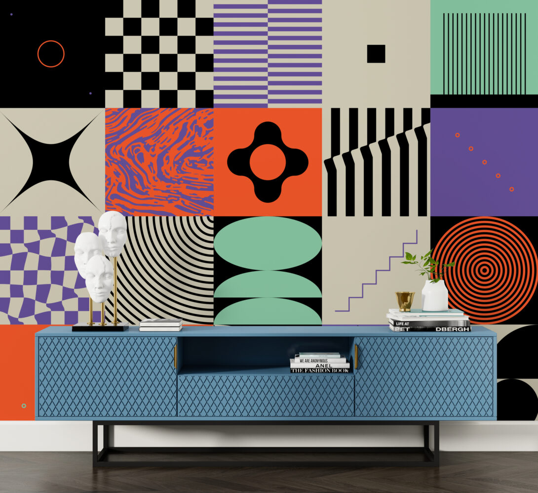 Desenler Modern Geometrik Renkli Duvar Kağıdı Poster