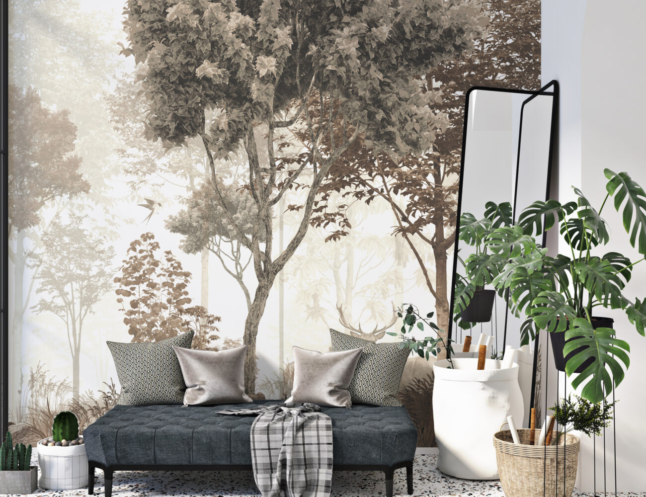 Ormandaki Geyik Duvar Kağıdı 136x289 136cm En 289cm Boy Non Woven Dokusuz