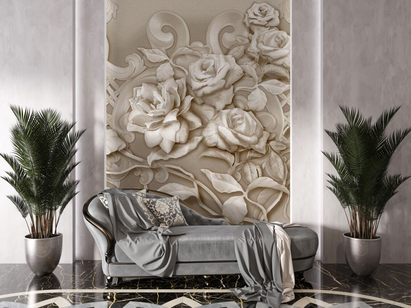 Gül Desenli 3D Duvar Kağıdı