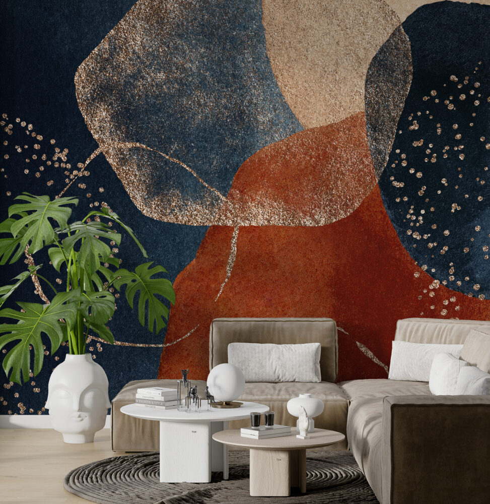 Lacivert Kızıl Boho Desen Duvar Kağıdı