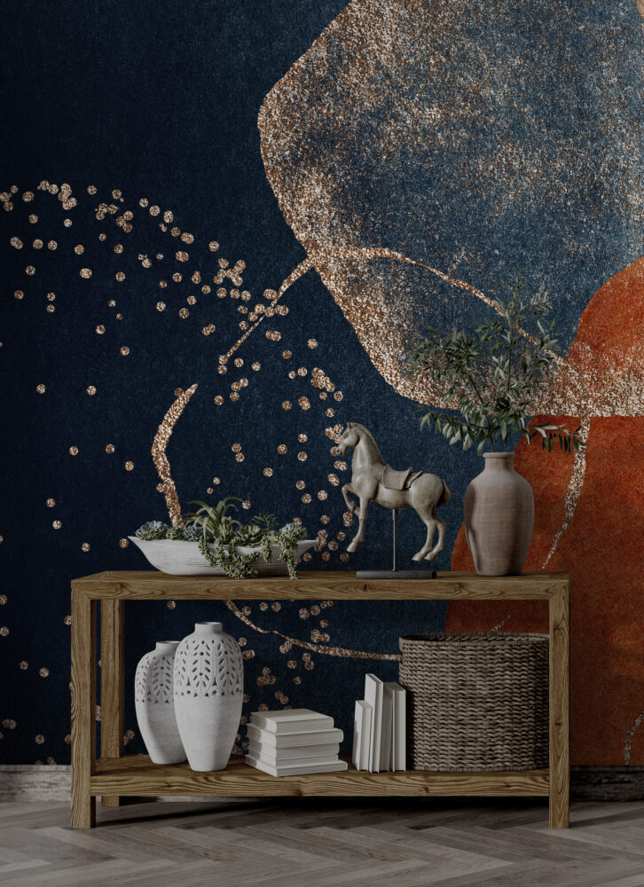 Lacivert Kızıl Boho Desen Duvar Kağıdı