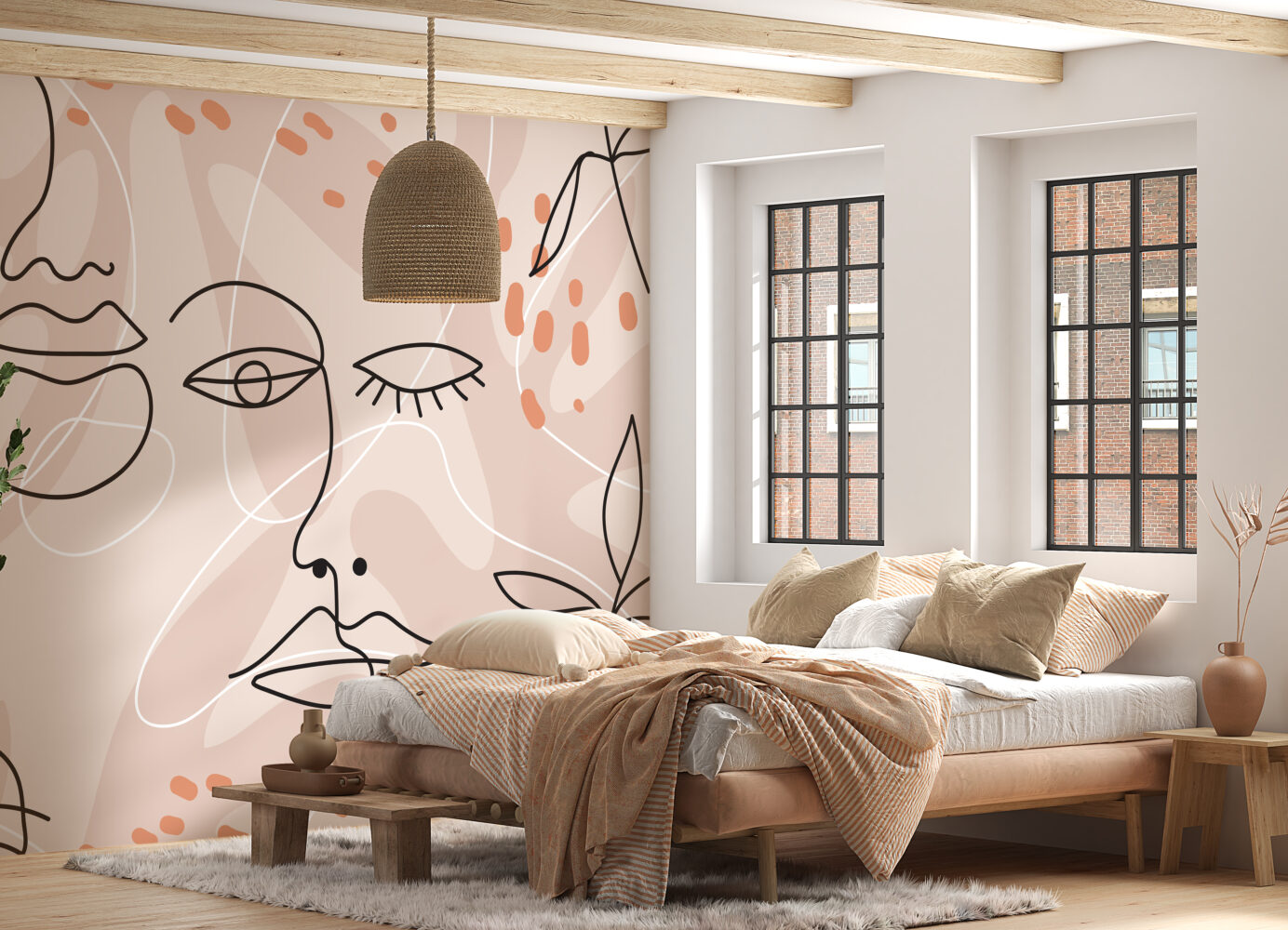 Boho Soyut Kadın Yüzü Duvar Kağıdı