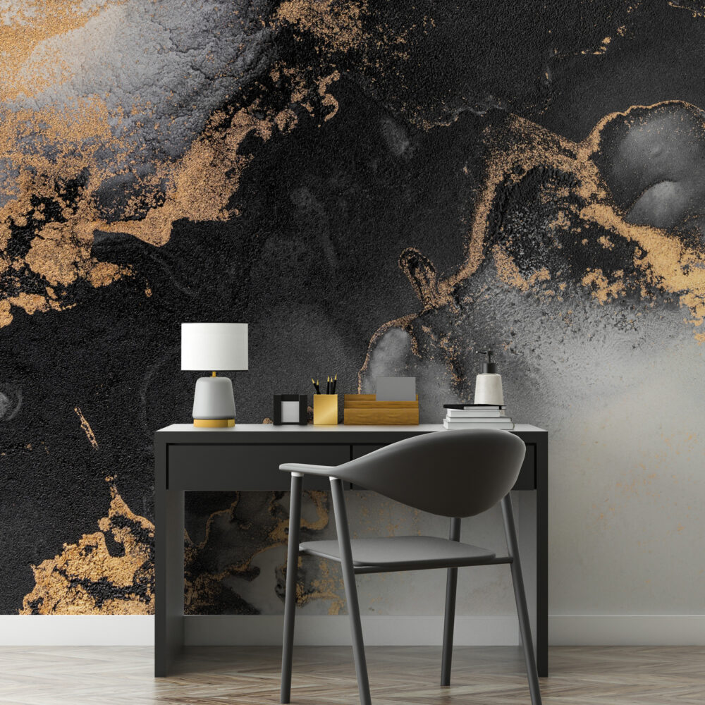Mermer Desen Gold Siyah Duvar Kağıdı Poster