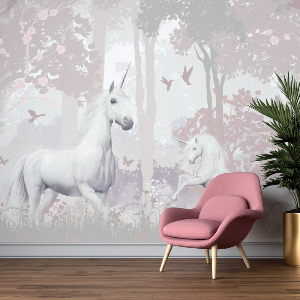Ormanı Fantastik Unicorn Duvar Kağıdı Poster