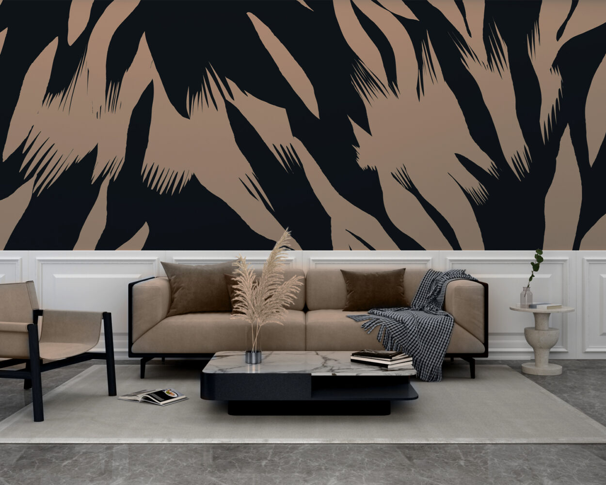 Siyah Beyaz Abstract Fırça Deseni Duvar Kağıdı