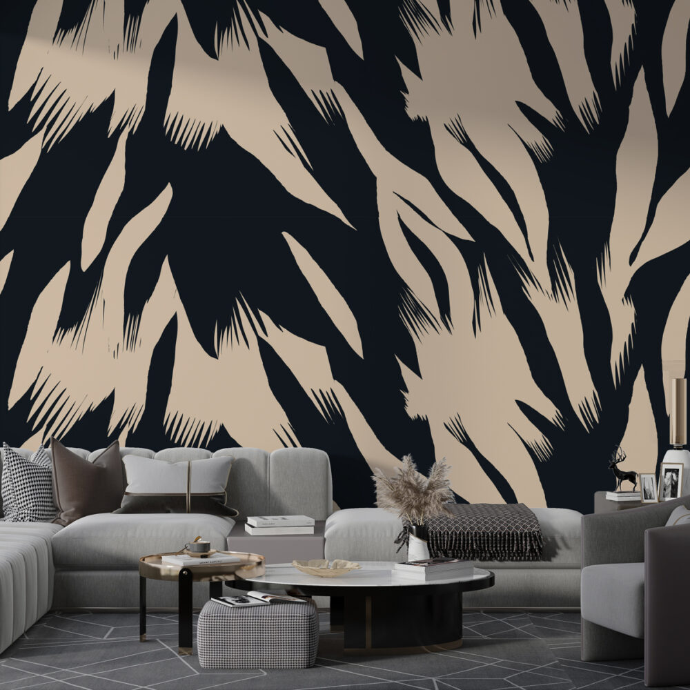 Siyah Beyaz Abstract Fırça Deseni Duvar Kağıdı
