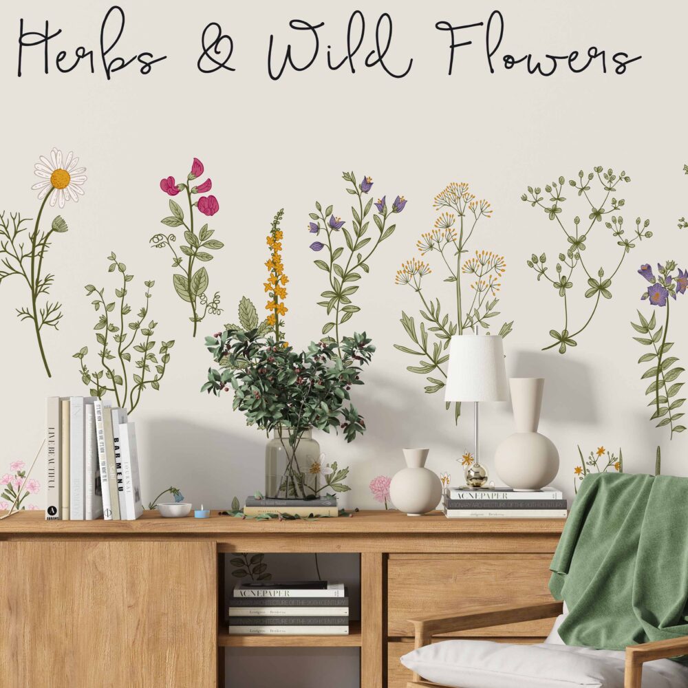 Çiçekler ve Otlar Minimalist Duvar Kağıdı