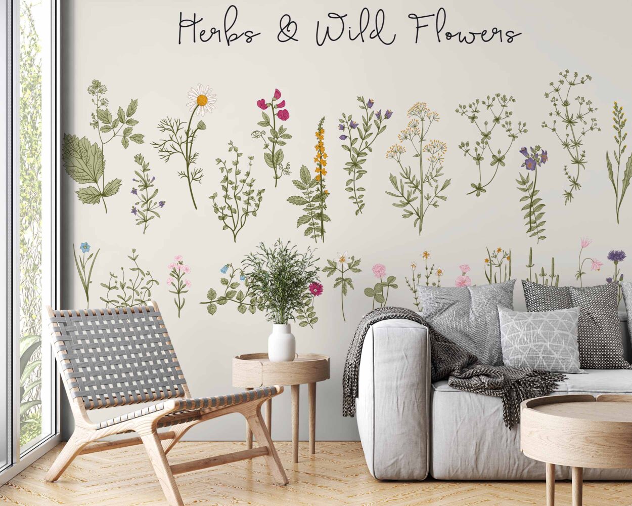 Çiçekler ve Otlar Minimalist Duvar Kağıdı