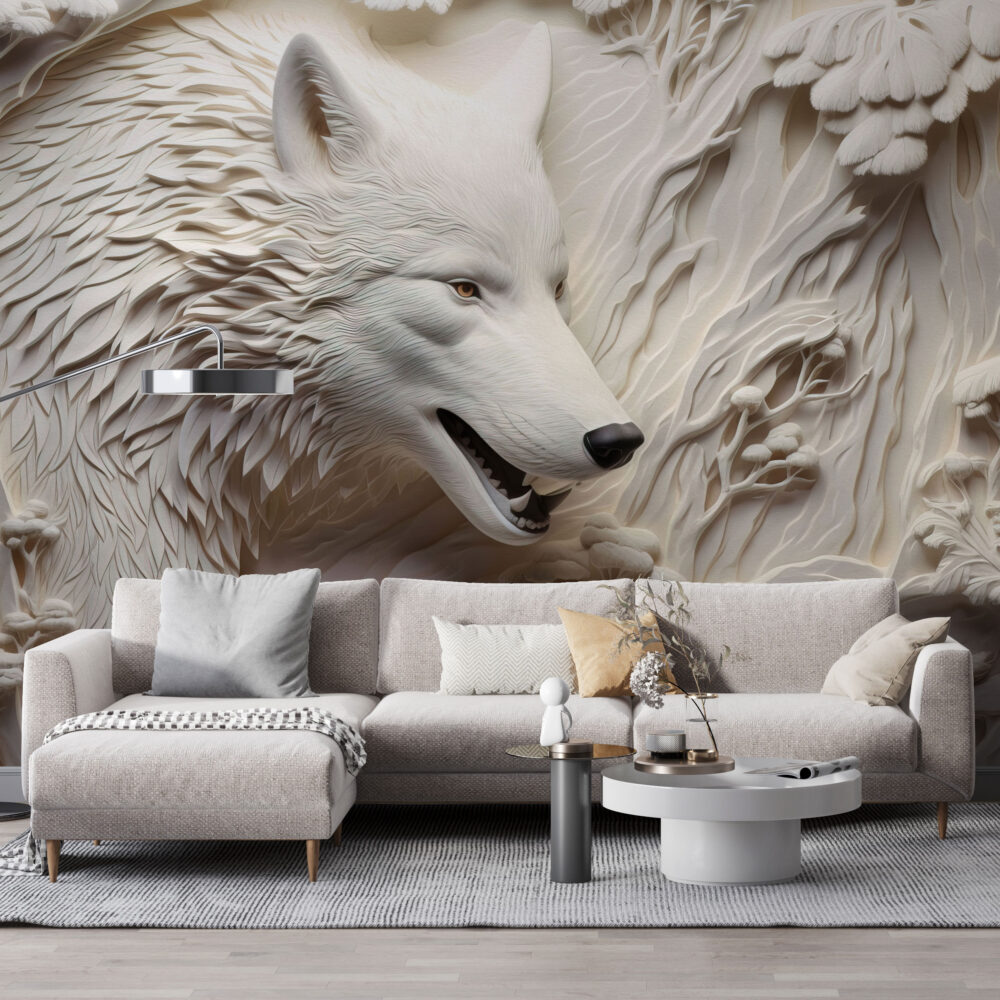 3D Kabartma Kurt Kafası Duvar Kağıdı