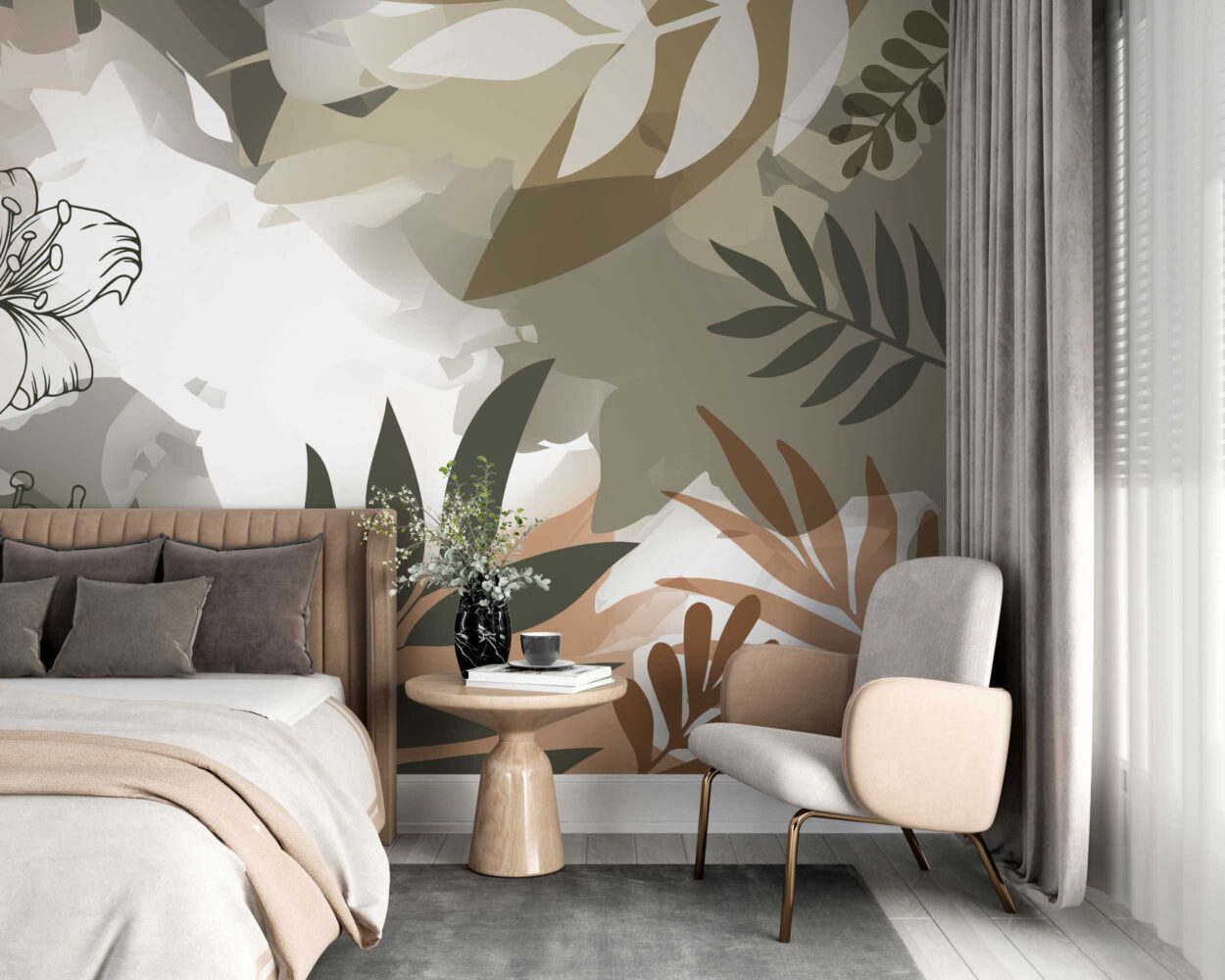 Boho Zambak Desenli Duvar Kağıdı
