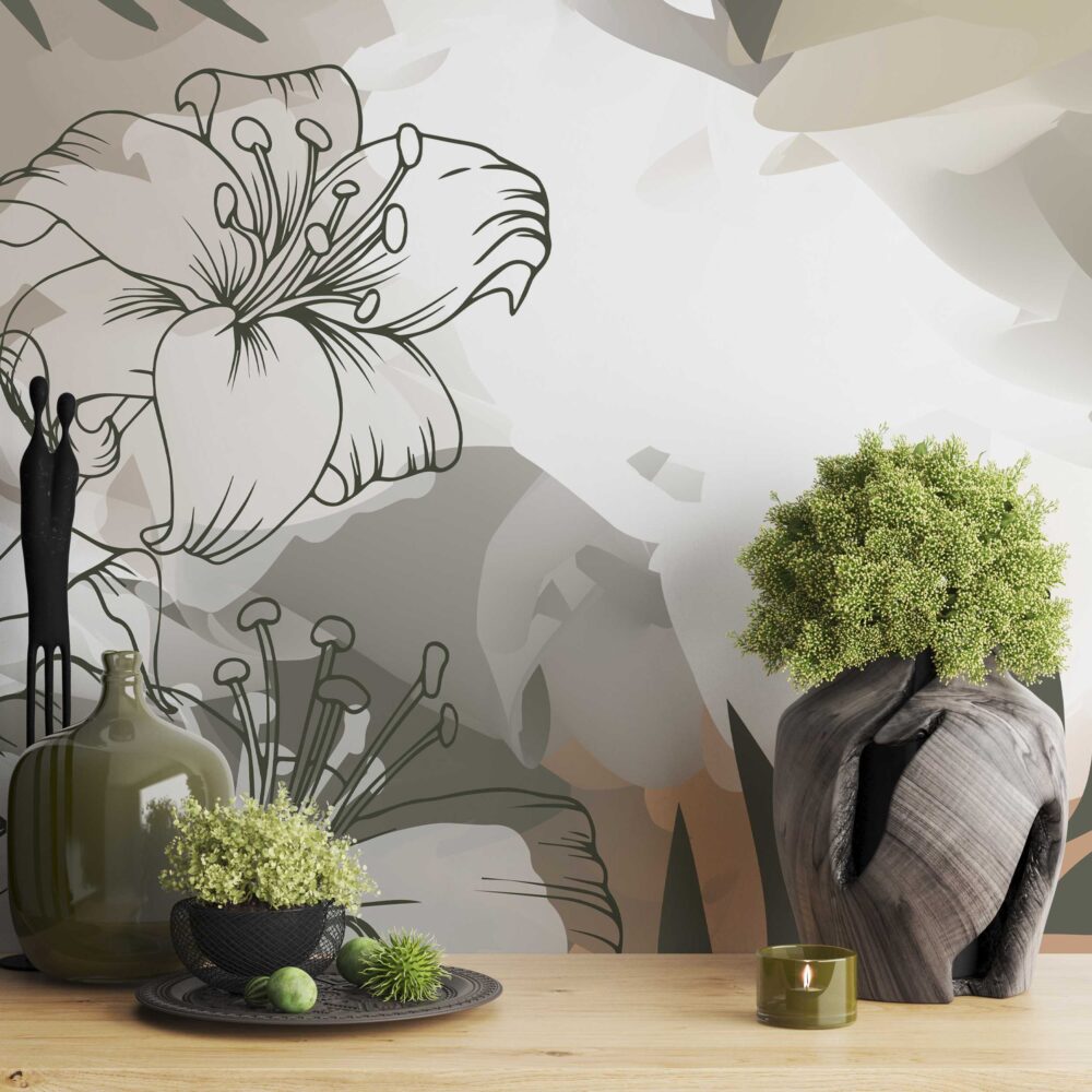 Boho Zambak Desenli Duvar Kağıdı