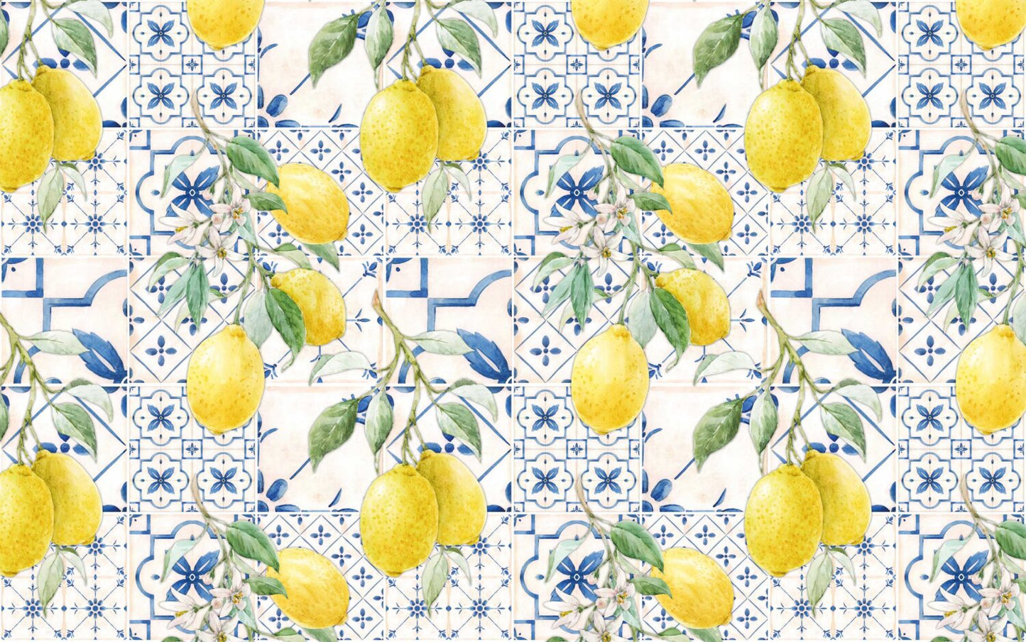 Çini ve Limon Çiçekleri Duvar Kağıdı