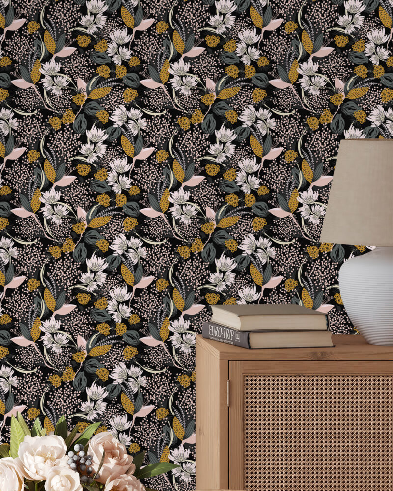 Retro Minimalist Botanik Çiçekler Duvar Kağıdı