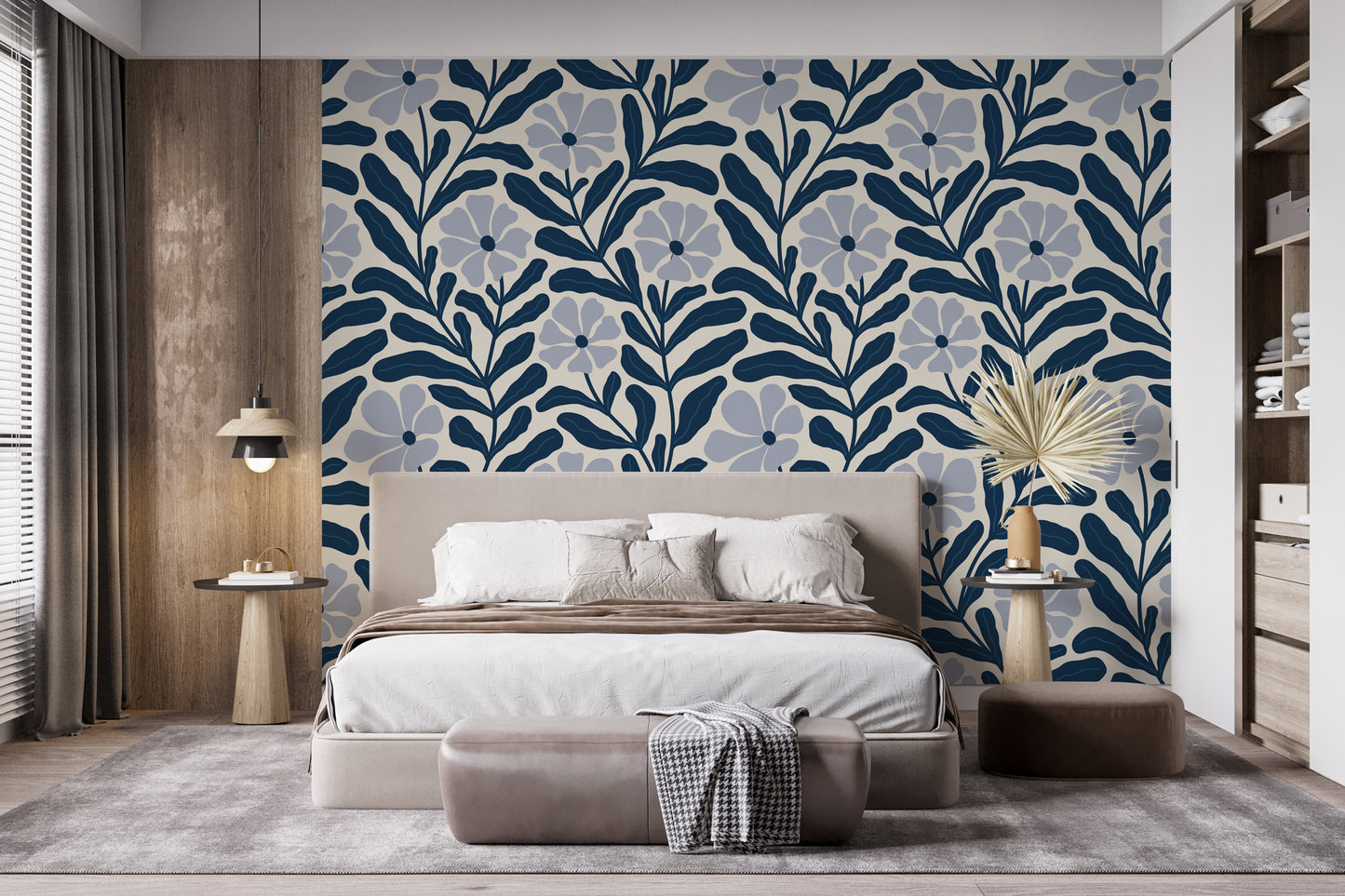 Pastel Mavi Minimal Çicekler Duvar Kağıdı