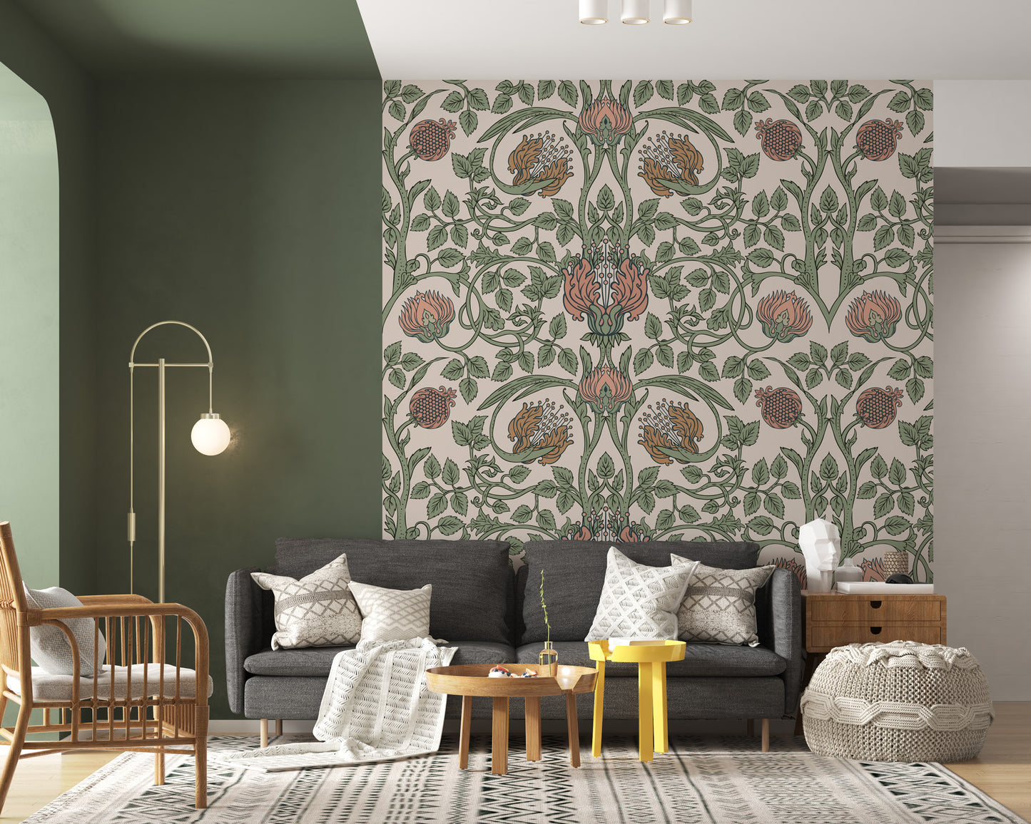 Soft Yeşil ve Pembe Desenler Duvar Kağıdı