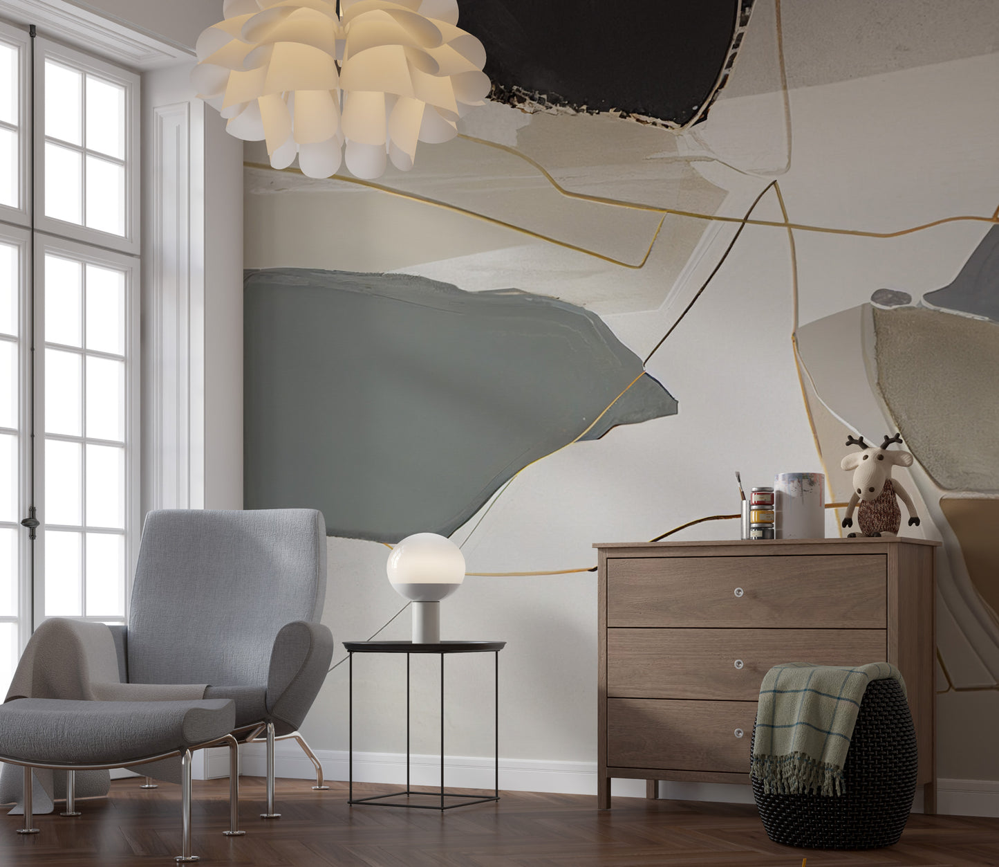 Soft Krem Geometrik Desenler Duvar Kağıdı