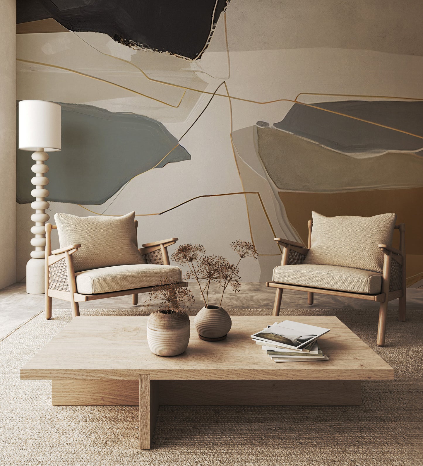 Soft Krem Geometrik Desenler Duvar Kağıdı