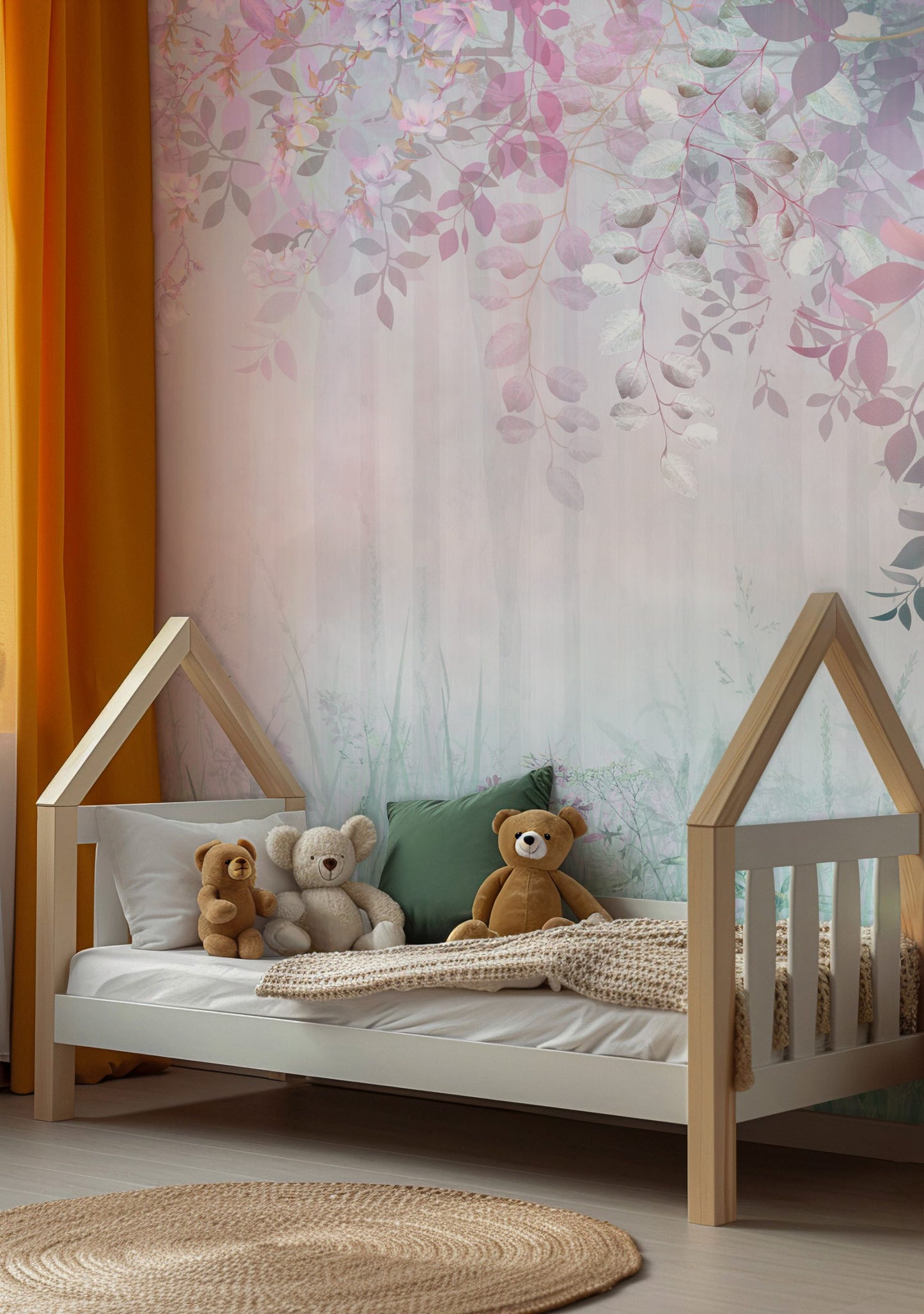 Soft Pembe Çiçeklerle Çevrili Orman Duvar Kağıdı