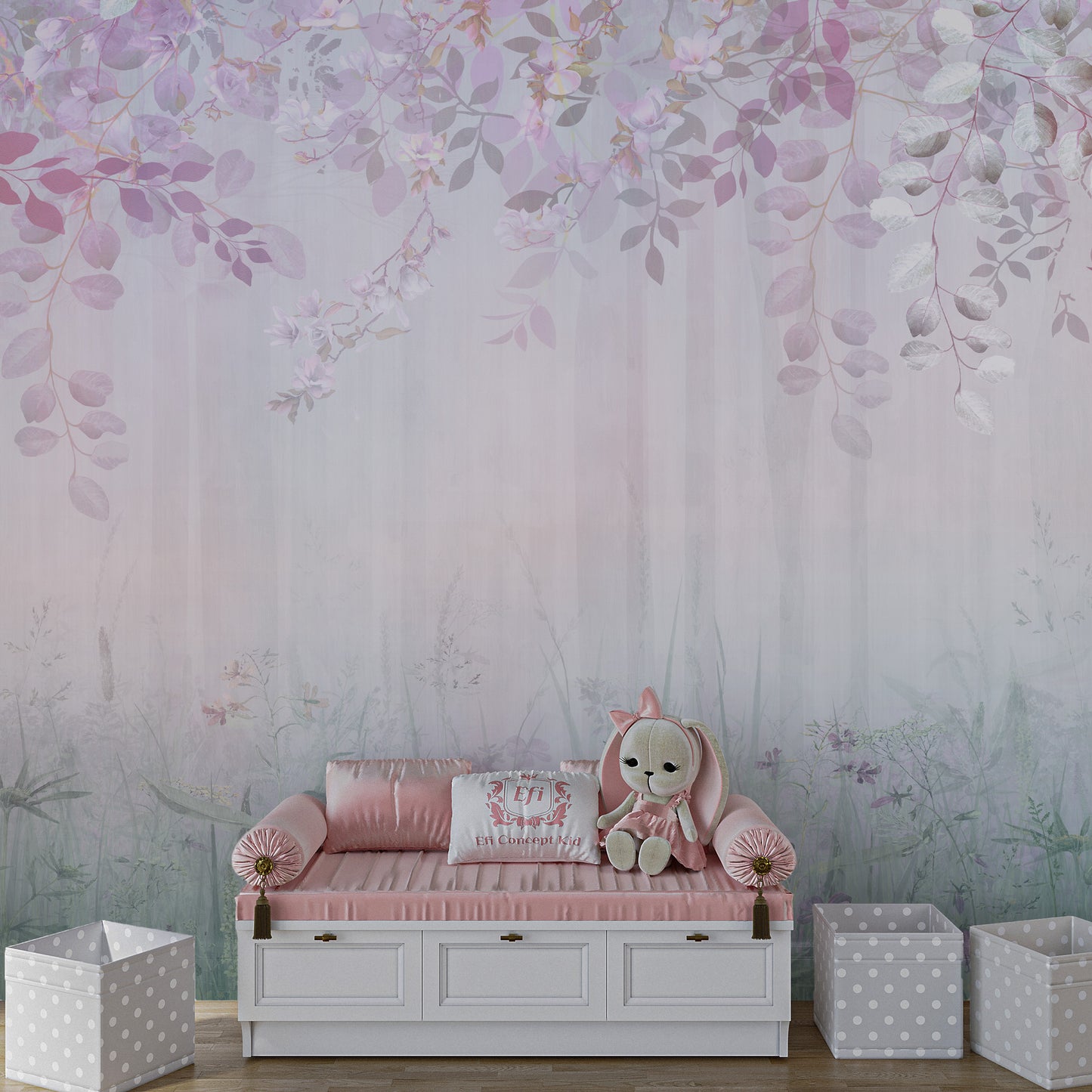 Soft Pembe Çiçeklerle Çevrili Orman Duvar Kağıdı