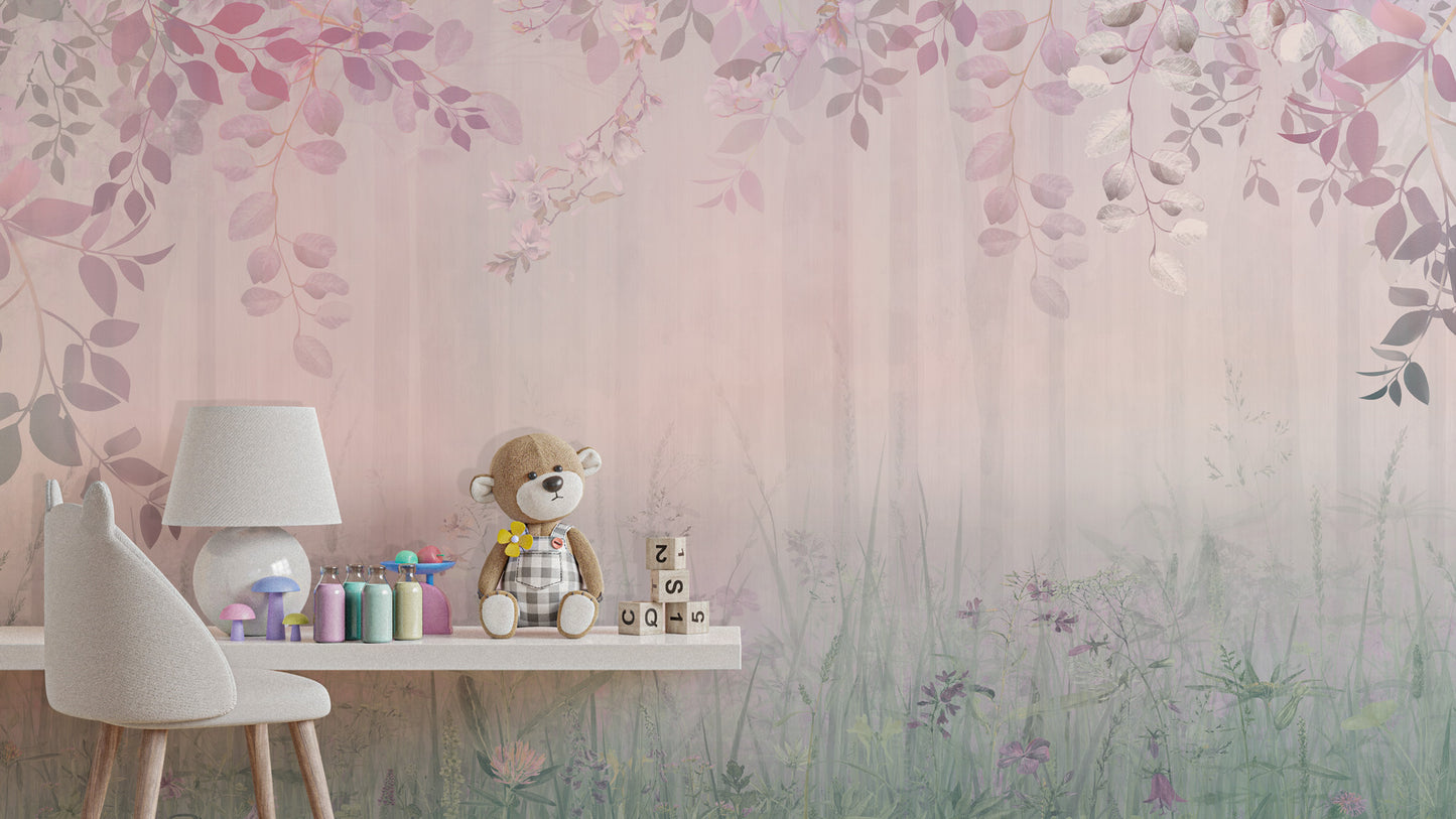 Soft Pembe Çiçeklerle Çevrili Orman Duvar Kağıdı