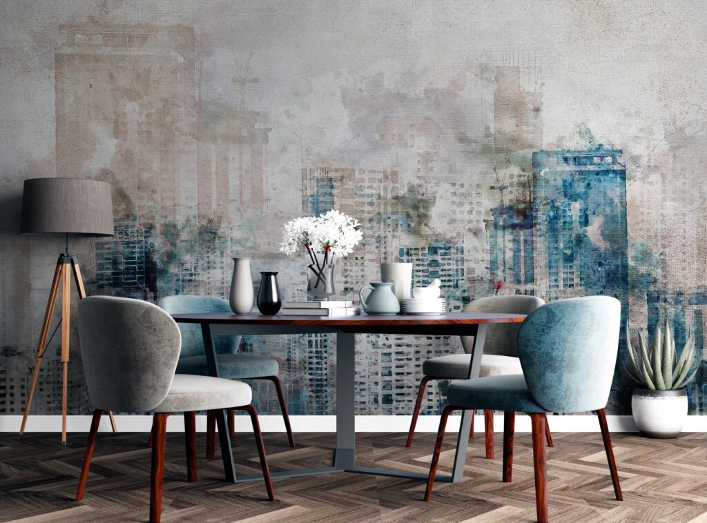 3D Sulu Boya Çizimli Şehir Manzaralı Duvar Kağıdı | Duvar Kağıdı Marketi