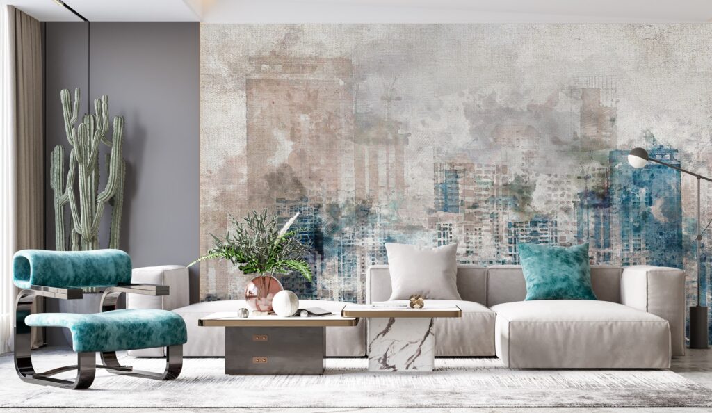 3D Sulu Boya Çizimli Şehir Manzaralı Duvar Kağıdı | Duvar Kağıdı Marketi