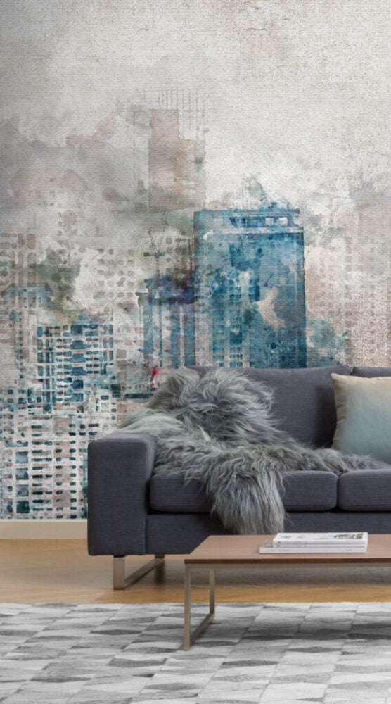3D Sulu Boya Çizimli Şehir Manzaralı Duvar Kağıdı | Duvar Kağıdı Marketi