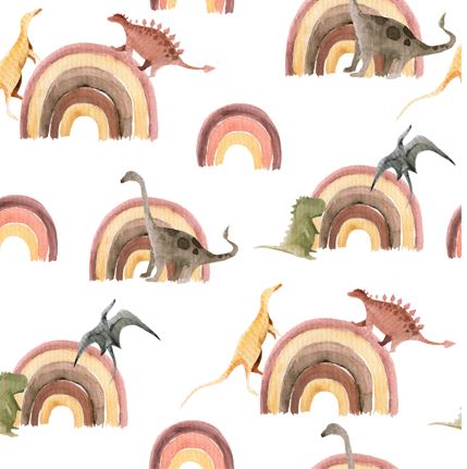 Dinozorlar ve Gökkuşağı Desenli Duvar Kağıdı