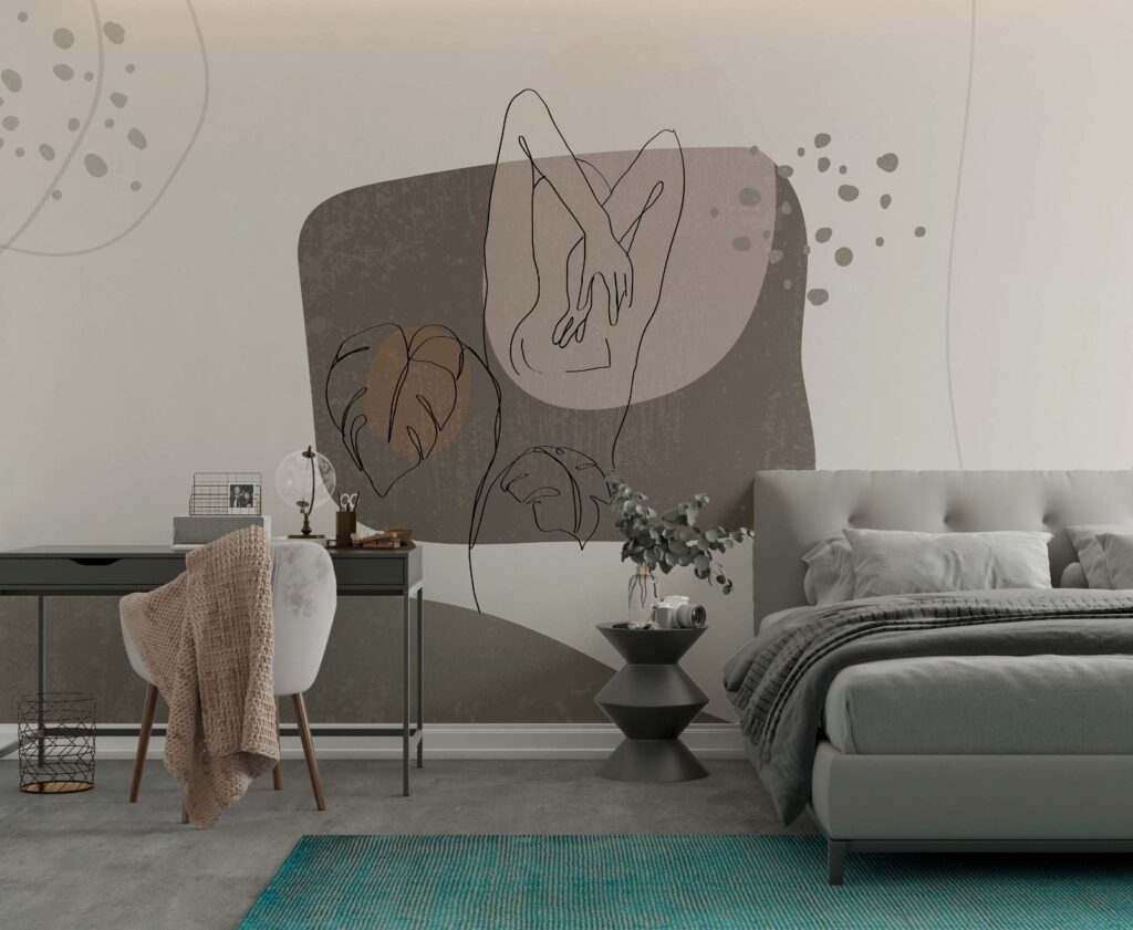 Line Art Bayan Figürlü 3D Duvar Kağıdı | Duvar Kağıdı Marketi